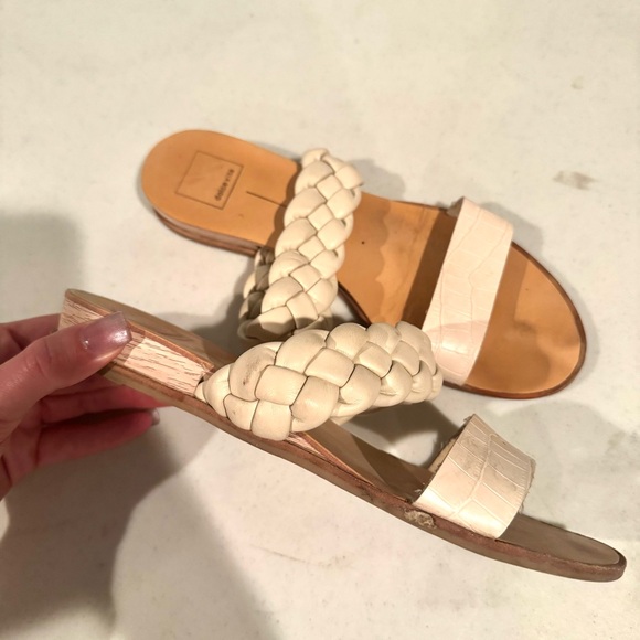 Dolce Vita Persey Embossed Braided Leather Open Toe Wedge Sandals Off White 9.5 - Picture 2 of 8